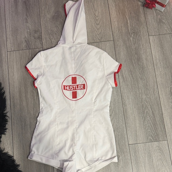 Hustler Hollywood White and Red Hooded Nurse Romper Costume - Picture 4 of 4
